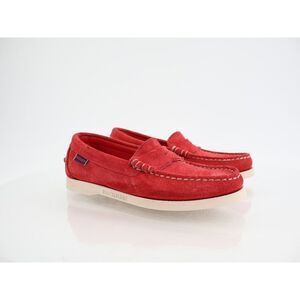 Sebago Dan Mocassin Penny Loafer Womens Size 6 Red Suede Leather Slip On Shoes